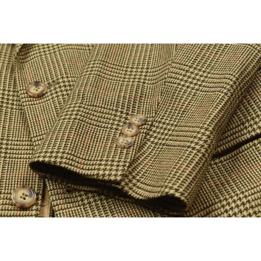 Vintage Brooks Brothers Blazer Mens 43L Beige Plaid Wool Two-Button Classic